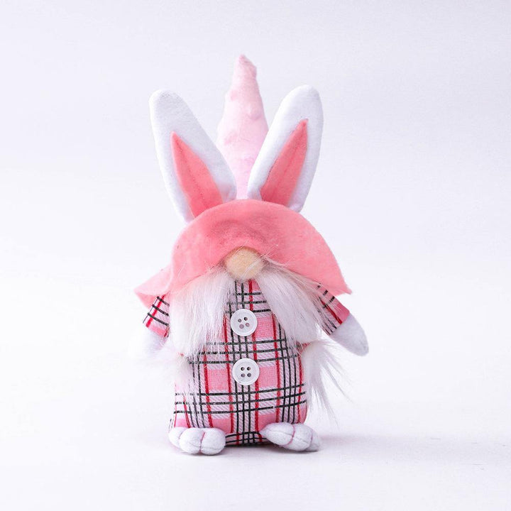 Pink-eared Plaid Bunny Dwarf Doll Elf Doll Ornaments (Red) - MRSLM