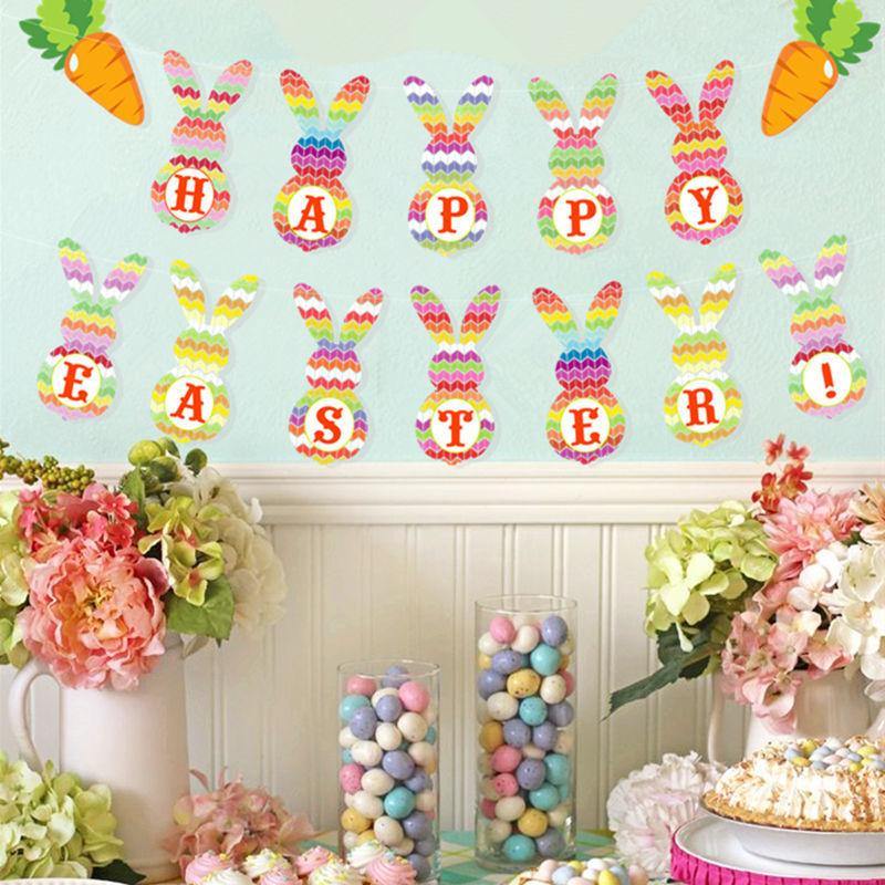 Creative Easter Decorations Banner Bunting Bunny Eggs Pull Flag (A) - MRSLM