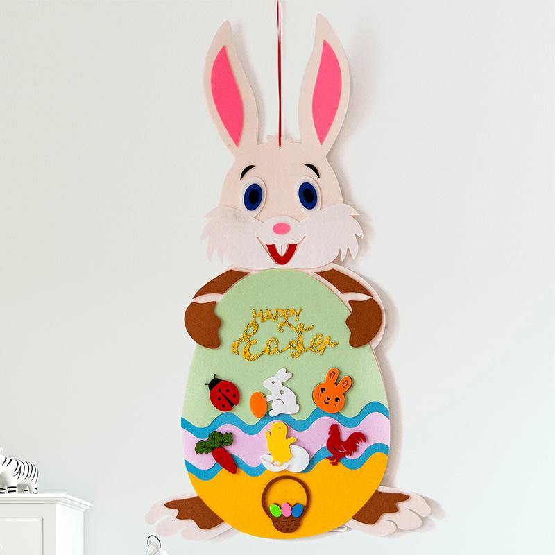 Easter Kids DIY Felt Bunny Pendants Toy with Detachable Alphabet Easter Ornament Kids Easter Gift for Home Door Wall Decoration - MRSLM