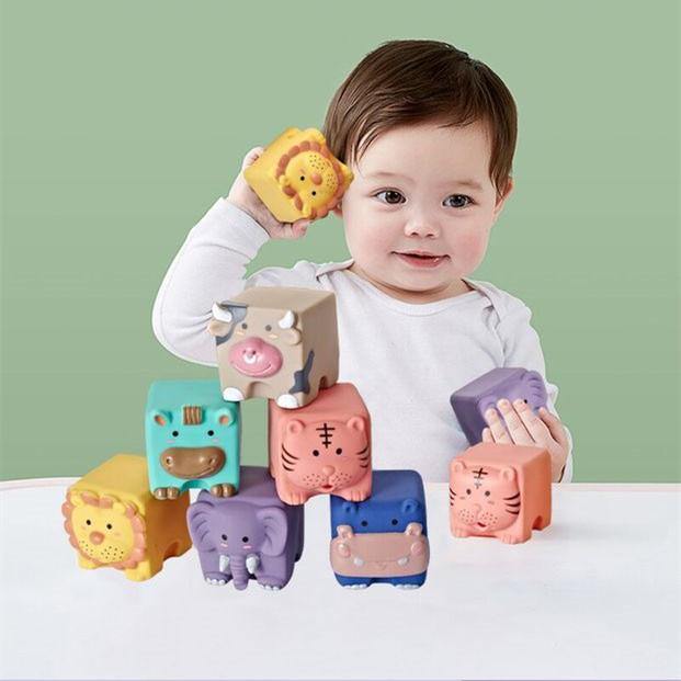 Baby Toys Grasp Ball Sensory Toys Building Silicone Blocks Grasp Toy 3D Silicone Blocks Soft Ball Kid Rubber Bath Cube Baby Toy - MRSLM