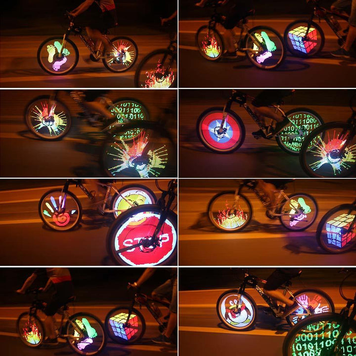 DIY Bicycle Lights Bike Wheel Spokes Light Colorful Programmable Motor Tire Luces Lamp Image For Night Riding (Black) - MRSLM