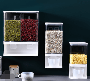 Press Type Wall-Mounted Sealed Multi-Grain Storage Box Moisture-Proof Grains Containers with Measuring Cups - MRSLM