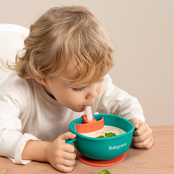Babycare 3 in 1 Baby Feeding Snack Soup Bowl with Straw Infant Learning Dishes Suction Bowl Handle Tableware Petal Snack Bowl - MRSLM