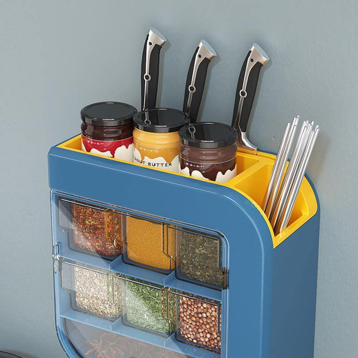 Kitchen Knife Holder Condiment Seasoning Shelf Salt Shaker Multifunctional Wall-Mounted Tableware Storage Box - MRSLM