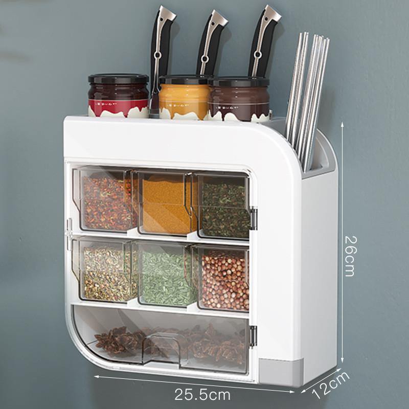 Kitchen Knife Holder Condiment Seasoning Shelf Salt Shaker Multifunctional Wall-Mounted Tableware Storage Box - MRSLM