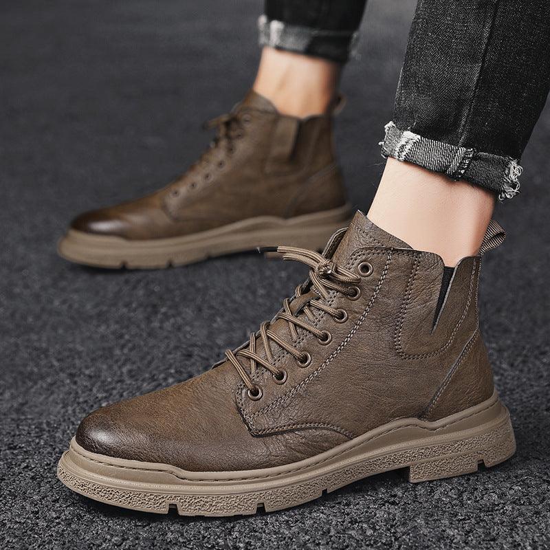 Martin Boots Men's British Style High-top Microfiber Leather Boots Korean Style Trend