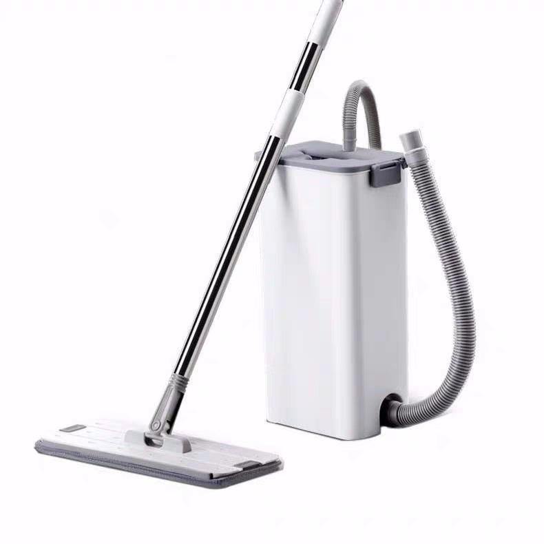 360 Degrees Shaft Rotates Aluminum Alloy Rod Floor Mop and Bucket Set Professional Floor Cleaning System (White) - MRSLM