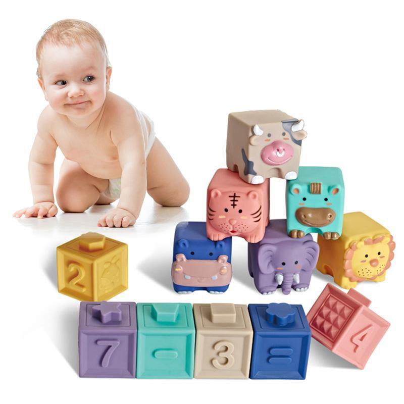 Baby Toys Grasp Ball Sensory Toys Building Silicone Blocks Grasp Toy 3D Silicone Blocks Soft Ball Kid Rubber Bath Cube Baby Toy - MRSLM