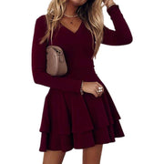 french solid color v-neck base dress - MRSLM