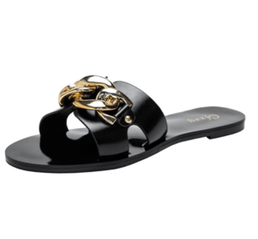 women's metal chain flat heel sandals - MRSLM