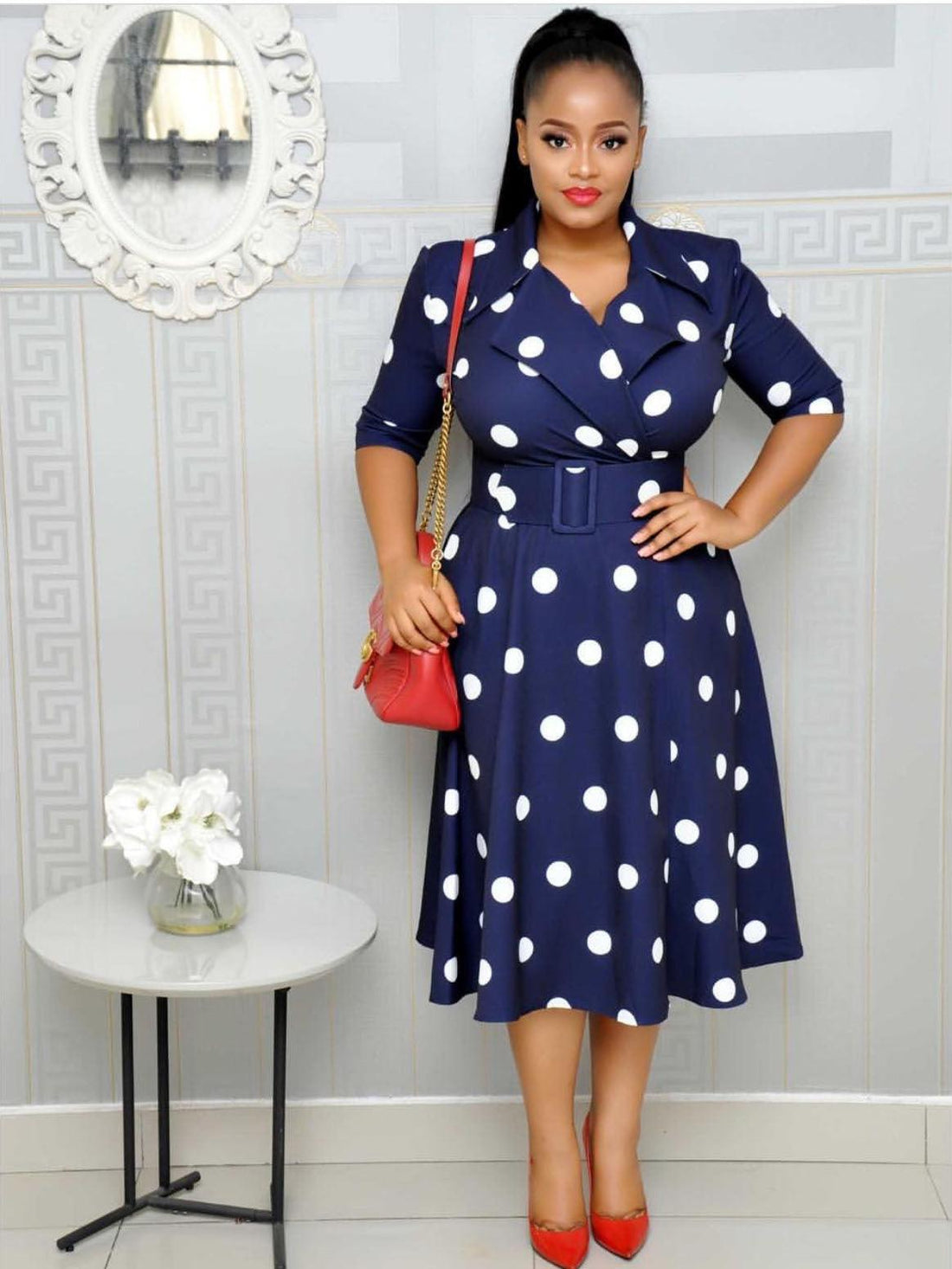 Dress Suit Collar Dots with Belt Large Size