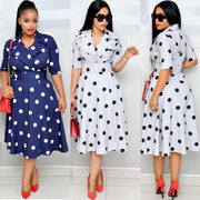 suit collar dot dress with belt - MRSLM