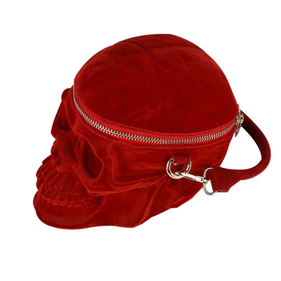 Gothic Velvet Skull Bag 3D Black Zipper Purse Portable Shoulder Tote Goth Hand Bag Skull Bag Motorcycles Bag - MRSLM