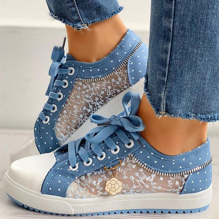 Season European and American Solid Color Canvas Shoes Flat Lace-up Mesh - MRSLM