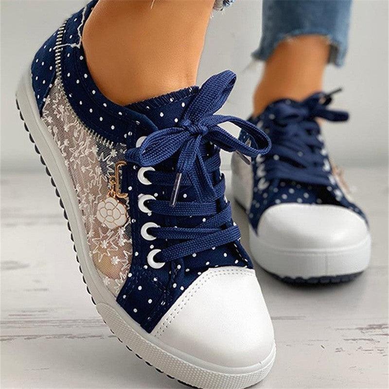 Season European and American Solid Color Canvas Shoes Flat Lace-up Mesh - MRSLM