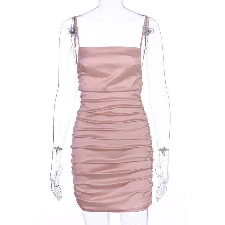 Fashion Dress With Pleated Straps And Open Back - MRSLM