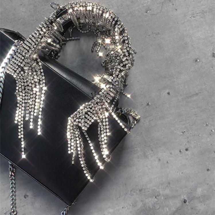 Tassel rhinestone chain handbag, view 3 - MRSLM