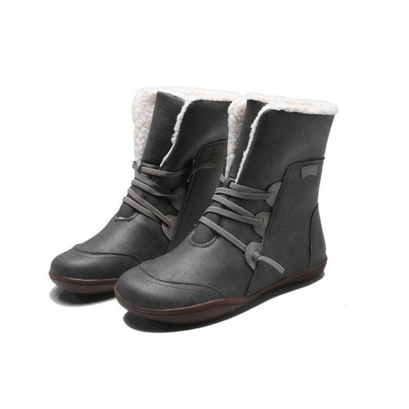 Warm Cotton Shoes Large Size Round Head Strap Flat Bottom Foreign Trade Plus Velvet Snow Boots - MRSLM