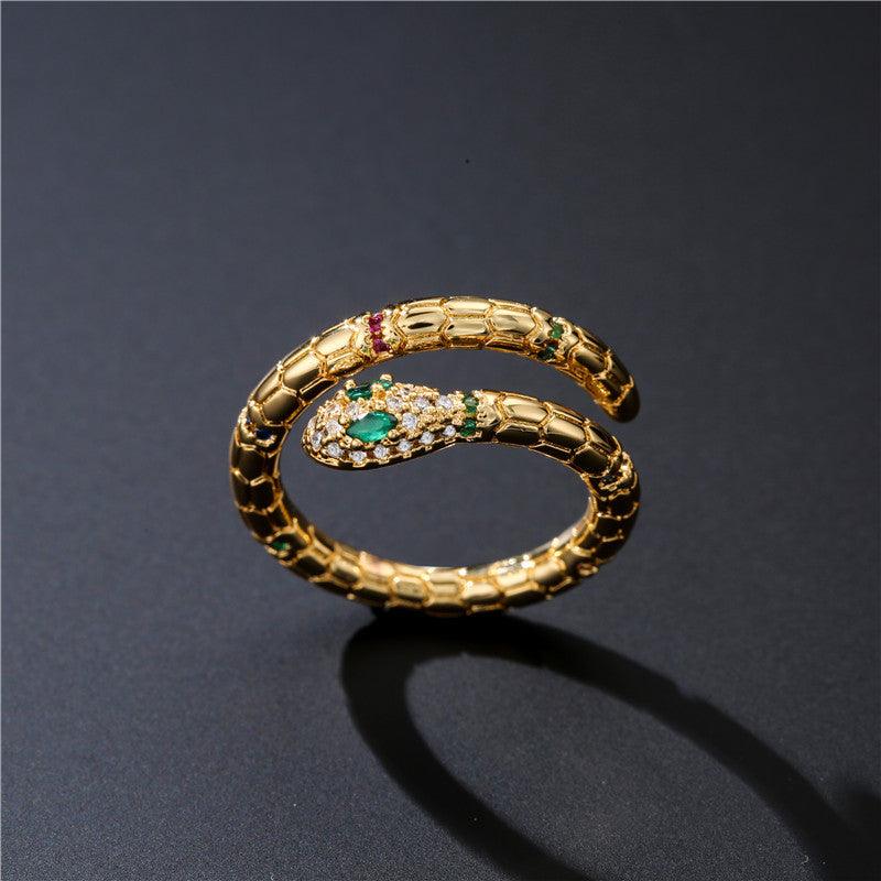 Fashion Gold Color Snake Ring For Women Girl Adjustable Exquisite Shiny Cubic Zirconia Finger Ring Wedding Jewelry Gift - MRSLM