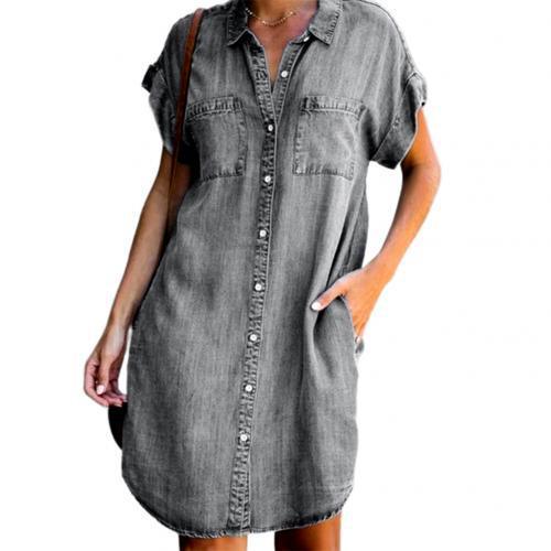 Women's Short Sleeve Slim Denim Midi Dress - MRSLM
