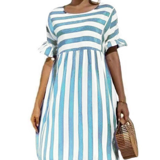 Ruffled striped loose dress with pocket, view 4 - MRSLM