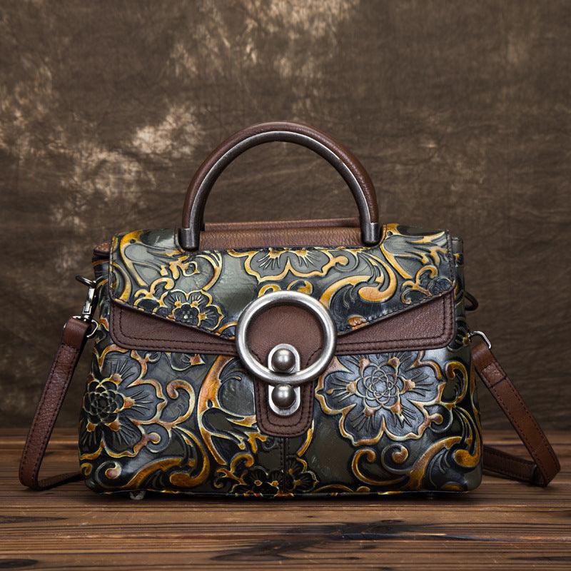 Retro cowhide embossed shoulder bag, view 5 - MRSLM
