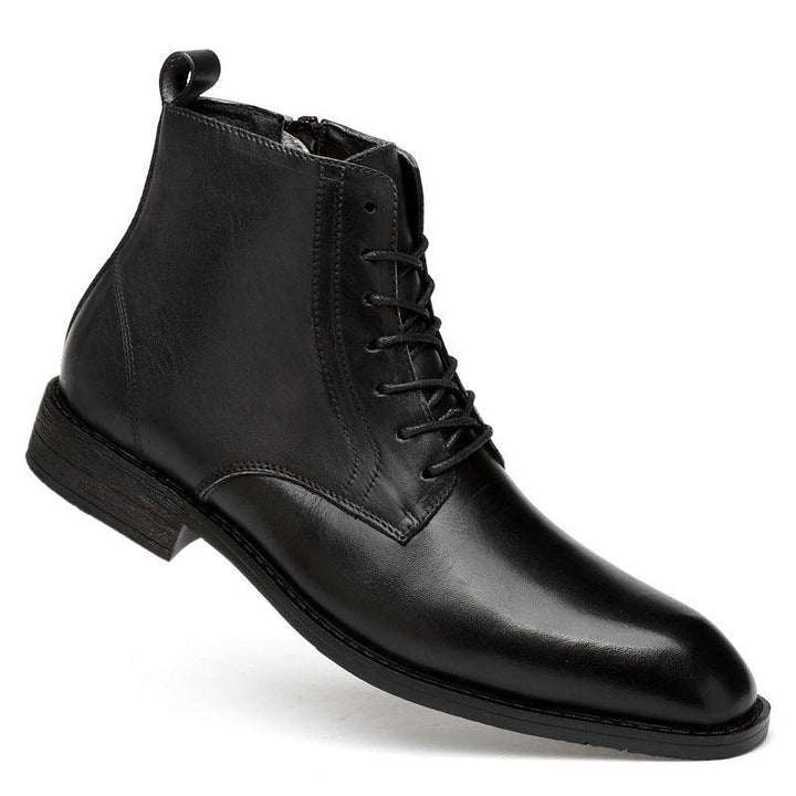 Winter Men's High-top Business Leather Shoes Martin Boots Top Layer Cowhide Youth Casual Plus Cashmere Cotton Shoes Men-size - MRSLM