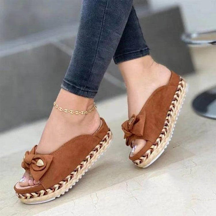 Sandals And Slippers Women's Thick Soled Casual Roman Ladies Bow Slippers - MRSLM