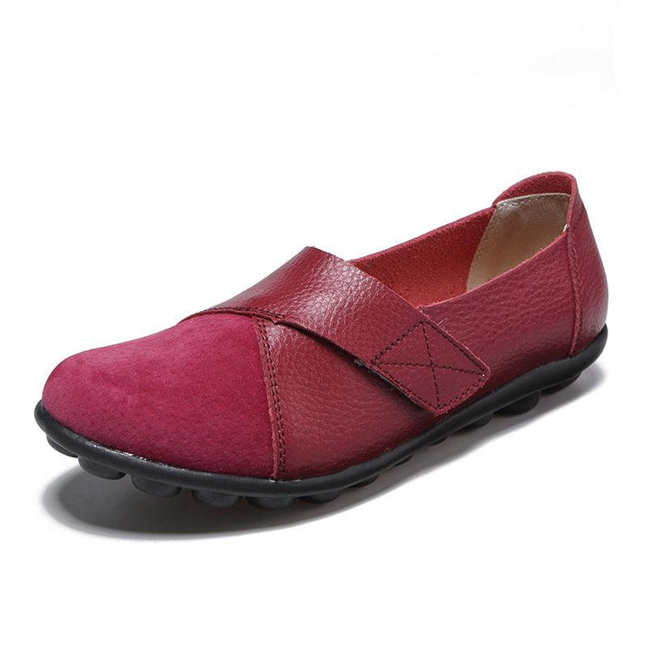 Single Shoes Suede Leather Stitching Peas Shoes Large Size Foreign Trade Cross-Border Mother Shoes Velcro - MRSLM