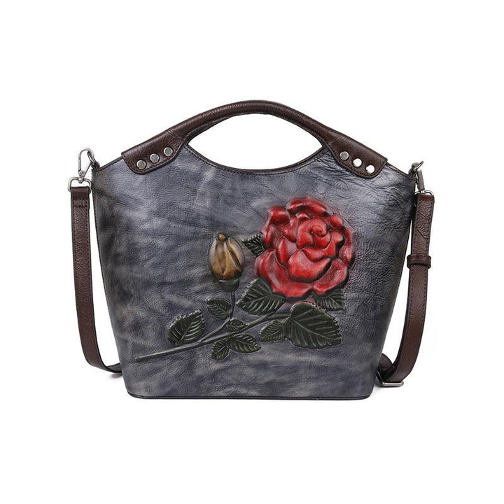 New Three-dimensional Embossed Rose Flower Head Layer Cowhide Handbags - MRSLM