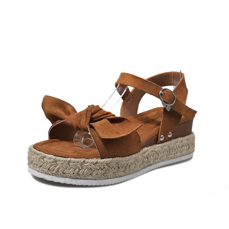 women's hemp rope sandals with bow - MRSLM