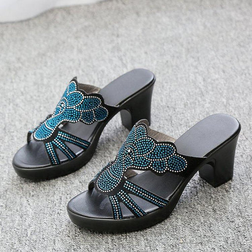 thick heel rhinestone fish mouth sandals, view 3 - MRSLM