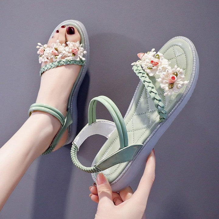 Summer New Style Flat Bottomed Sandals With Flowers Fashion Casual Shoes Women - MRSLM