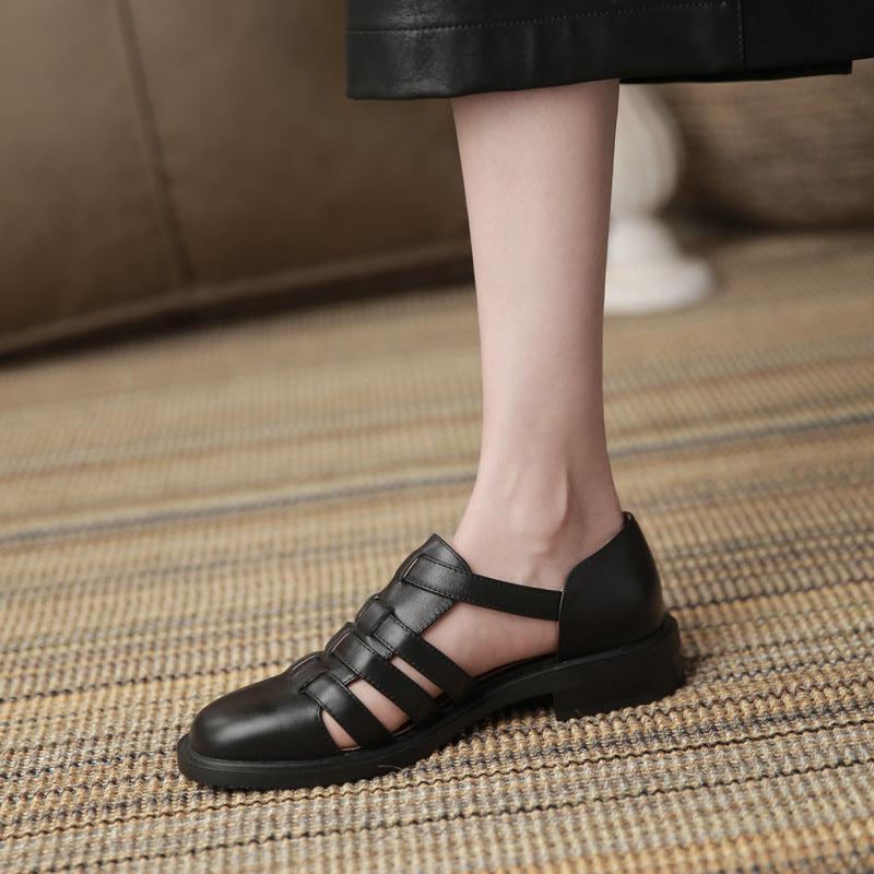 Flat-bottomed Buckle With Hollow Retro Casual Roman Women's Shoes - MRSLM