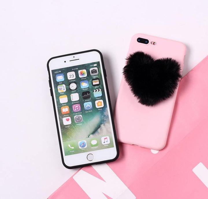 Lovely 3D Furry Love Hearts Cute Hair Phone Case - MRSLM