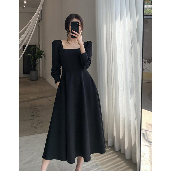 Hepburn style waist slimming puff sleeve dress - MRSLM