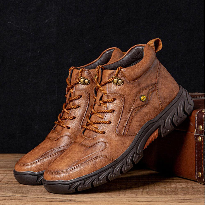 Men Hand Stitching Microfiber Leather Non Slip Soft Outdoor Casual Ankle Boots - MRSLM