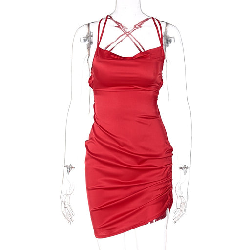 Women's sleeveless satin dress, view 9 - MRSLM