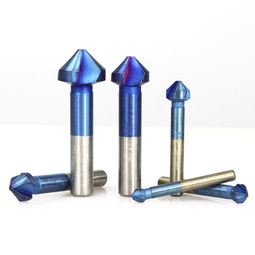 Drillpro 6Pcs 6.3-20.5mm 90 Degrees 3 Flutes Countersink Drill Bit Nano Blue Coated Chamfer Cutter HSS Chamfer Drill Bit Set - MRSLM