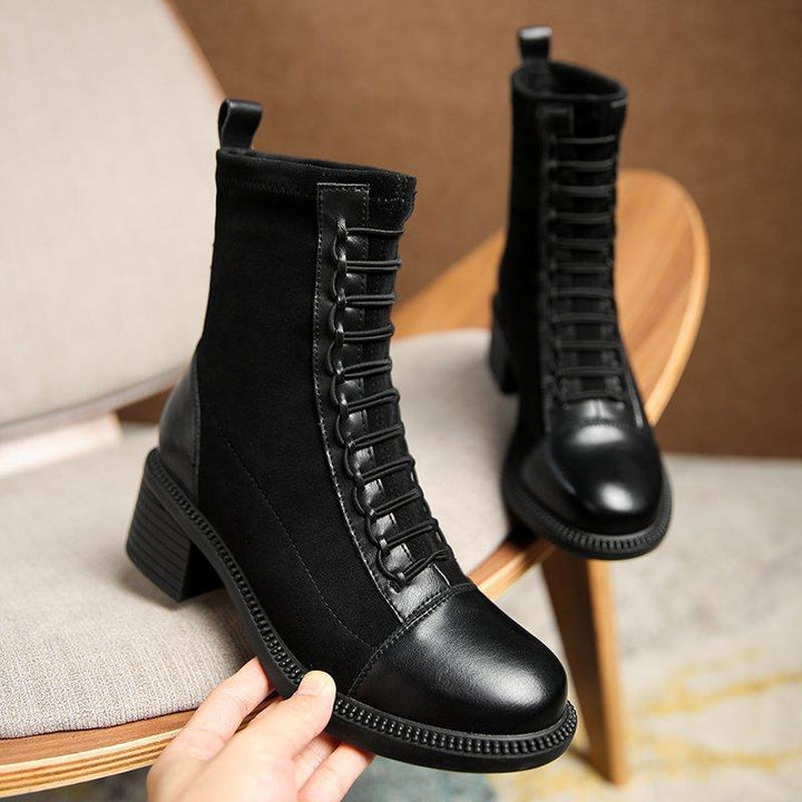 New British Style Fashion Thick Low Heel Ankle Boots - MRSLM