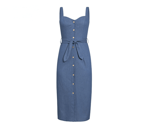 Women's long denim suspender dress, view 2 - MRSLM