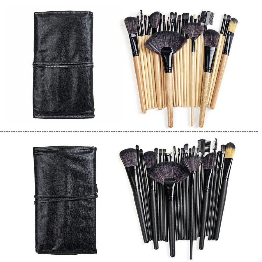 24 Pcs Makeup Brush Set Cosmetics Makeup Brush Kit With Leather Case Foundation Eyeliner Blending Concealer Mascara Eyeshadow Face Powder - MRSLM