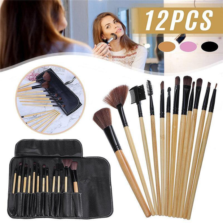 12pcs Makeup Brush Set Cosmetics Makeup Brush Kit With Leather Case Foundation Eyeliner Blending Concealer Mascara Eyeshadow Face Powder - MRSLM