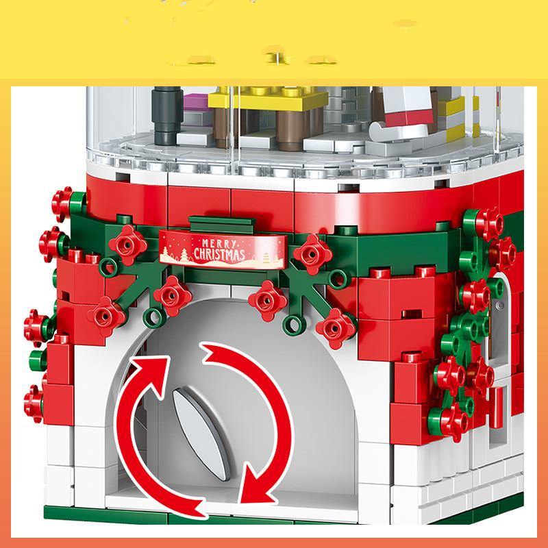 LED Light Christmas Building Blocks Santa Claus Spin Music Box Creator Bricks Christmas Gift (Red) - MRSLM