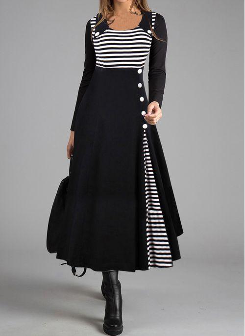 New style striped stitching doll collar large hem dress - MRSLM