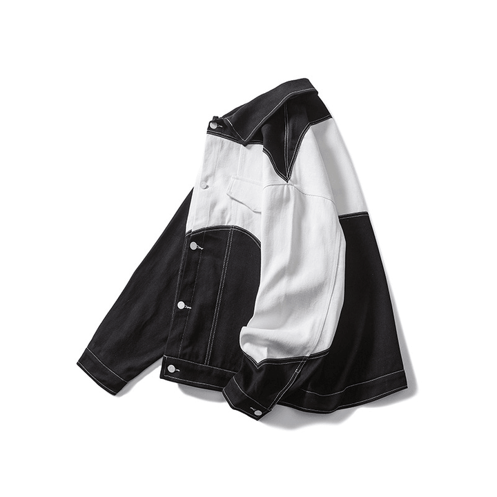 Casual Black and White Stitching Denim Jacket - MRSLM
