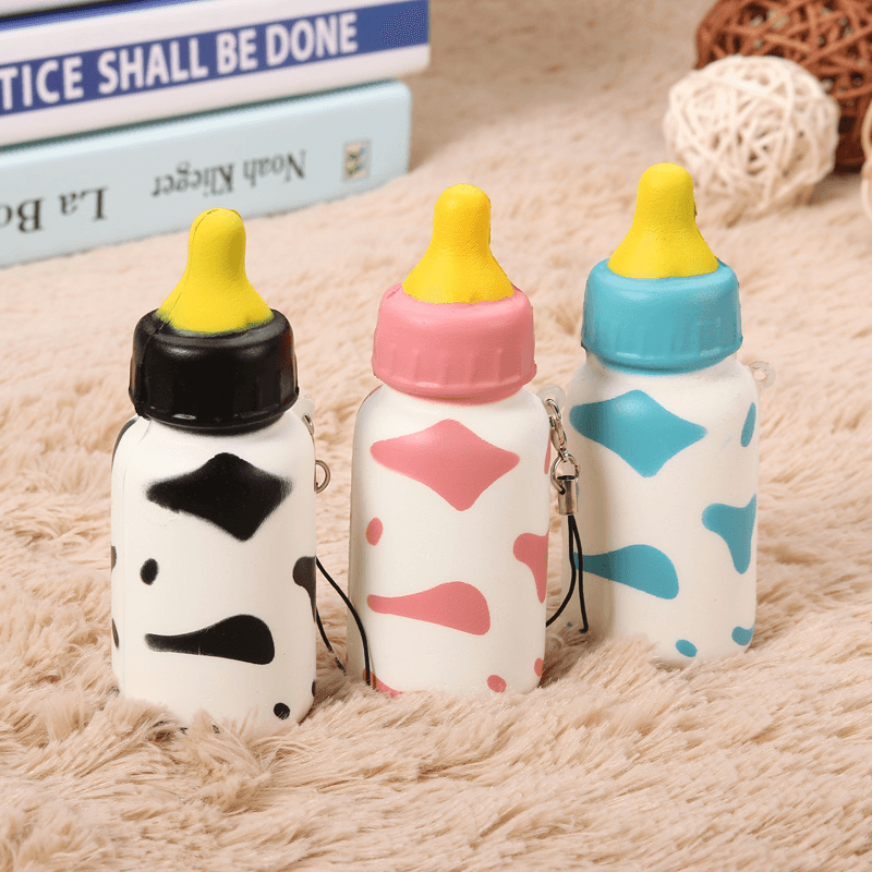 Squishy Milk Nursing Bottle Toy Cute Kawaii Phone Bag Strap Pendant 10X4Cm - MRSLM
