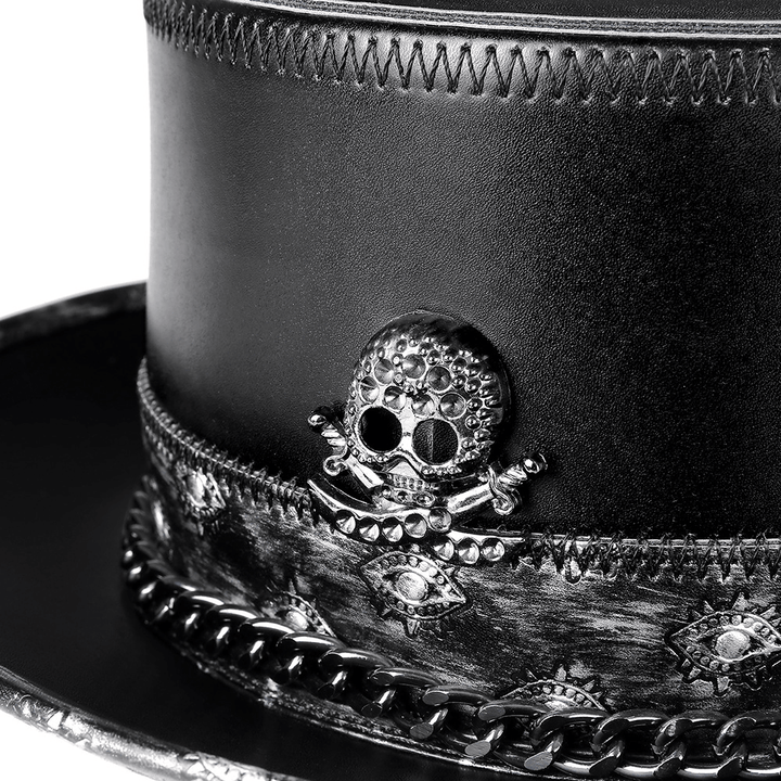 PU Leather Skull Chain Gentleman Hat - MRSLM