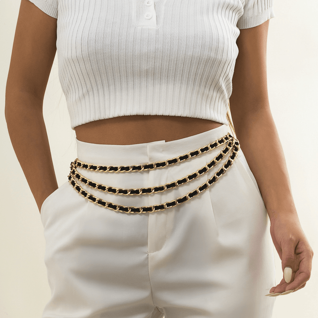 Women'S Simple Flocking Fabric Multilayer Waist Chain - MRSLM
