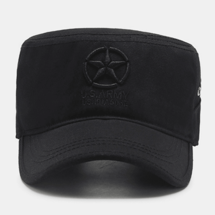 Men Five-Pointed Star Letter Pattern Embroidery Flat Top Cap Outdoor Casual Spring Autumn Sunshade Military Cap Cadet Army Caps - MRSLM